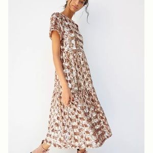 Maeve Brown and White Floral Midi Dress